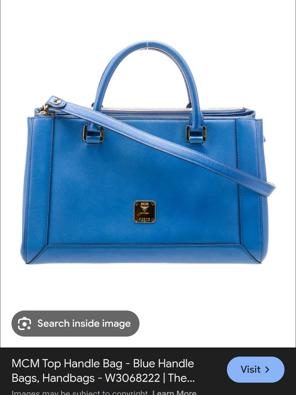 MCM Blue Leather Top Handle Bag with Removable Strap